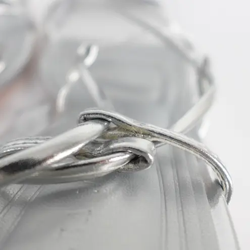 Azalea Wang Kaylin Silver Faux Vegan Leather Strappy Ankle Wrap Stiletto Heels Size 10