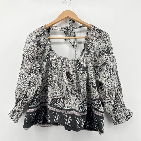 Cleobella Anna Blouse Small Paisley Print Organic Cotton Peasant Top Tie Back