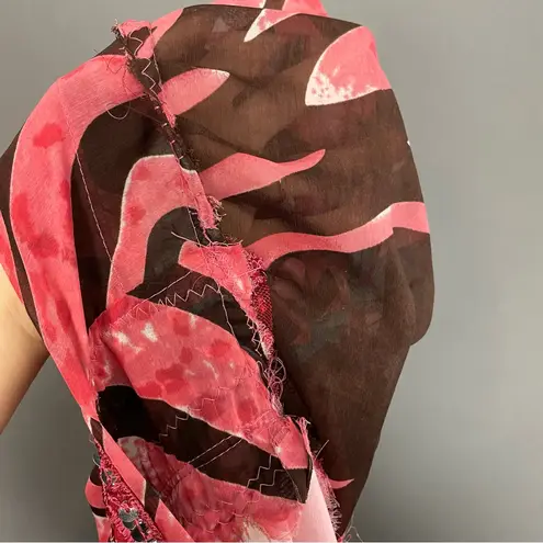 Handmade Muumuu Dress Zebra Tiger Stripes Puffed Sleeve Midi Embellished Pink Size M