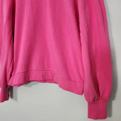 Nation Ltd Sunny Crewneck Puff Sleeve Sweatshirt in Girl Crush Hot Pink, Medium