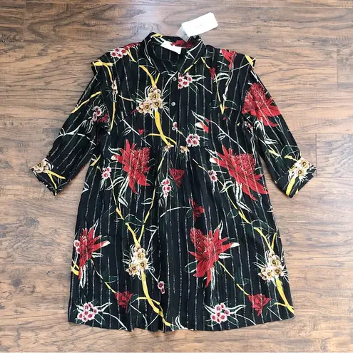 Ba&sh • Paprika Dress floral print Noir black mini popover swing shirtdress