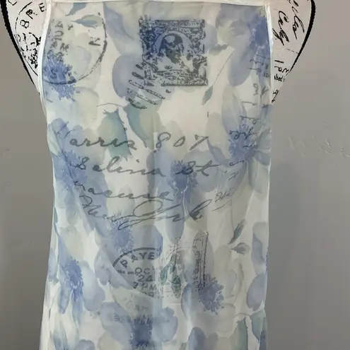 Valerie Stevens Vtg Y2K Floral Postcard Print Sleeveless Dress Ivory Blue Sz M
