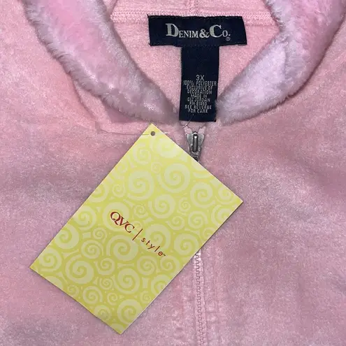 Denim & Co . NWT Size 3X Pink Zip Front Fleece w/ Faux Fir Trim Jacket