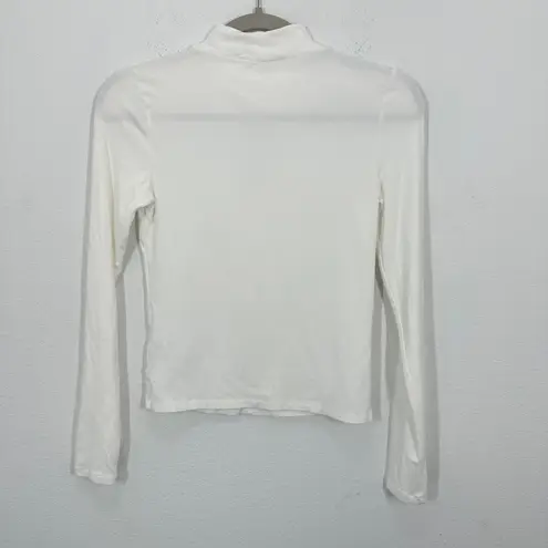 Elodie White Long Sleeve Keyhole Cutout Mock Neck Top Women's Size M