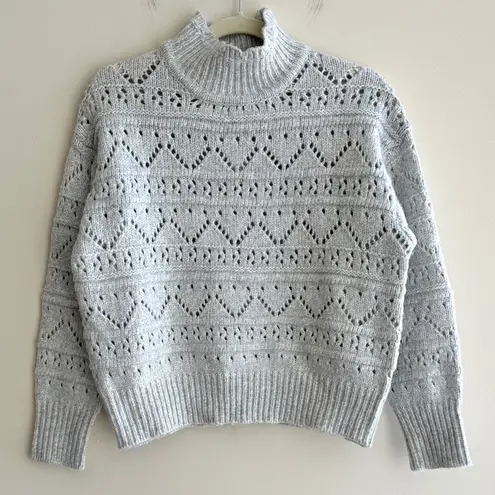 Chelsea & Theodore Abstract Pattern Turtleneck Sweater, Light Grey, Size Small Gray