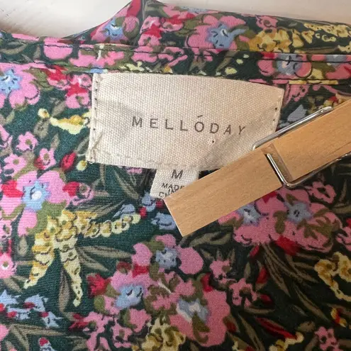 MELLODAY Women's Medium Green Floral Maxi Dress Flutter Sleeves