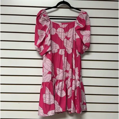 NWT Sun Dress Tropical Print Pink/White Sz XL Short Sleeve