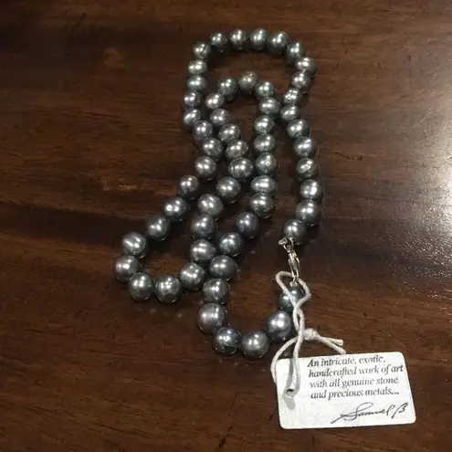 SAMUEL B Silver Peacock Freshwater Pearl Single Strand Necklace Sterling Clasp Purple