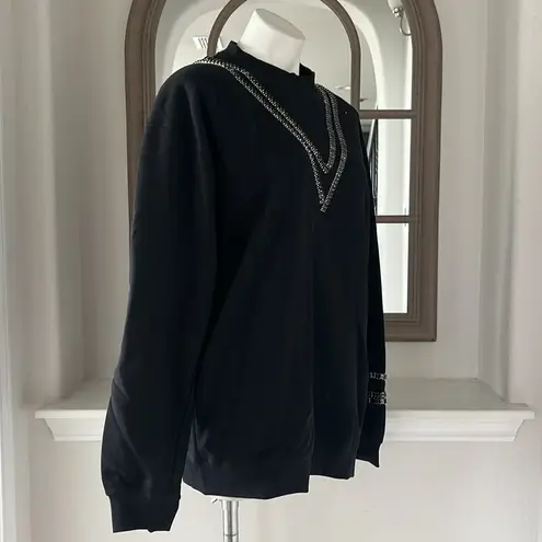 Collina Strada Baguette Crystal Trim Cotton Sweatshirt Tennis Crew Size M NEW Black Size M