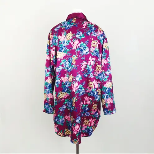 Vintage Botanical Satin Nightgown | Size L Red Size L