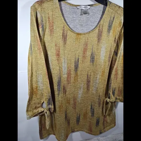 cj banks  Size 1X Mustard Multi Autumn Color Swatch Sweater  3/4 Tie Sleeves