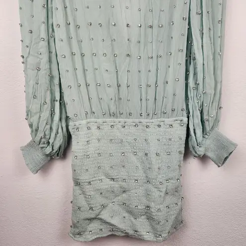 Retrofête Retrofete Lennon Embellished Silk Chiffon Dress in Green Size XS NWT Long Sleeve