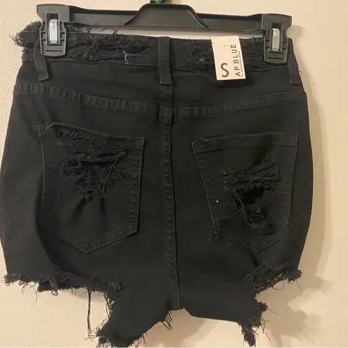 Aphrodite New AP Blue By  Black Distressed Jean Cutoff Shorts Womens Size Small