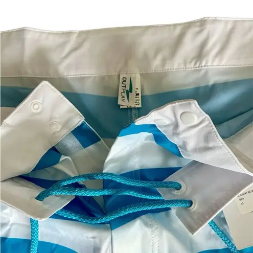 Outplay Unisex Board Shorts Blue White Striped Swim Shorts Size XL Tie Waist NWT