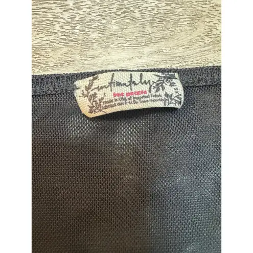 Free People Free‎ People Black Sheer  Bodysuit Sleeveless Square Neck Thong XS
