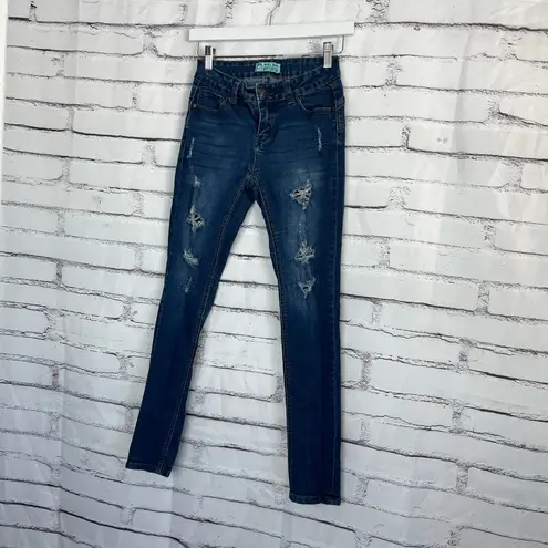 Wax Jean “Butt, I Love You” Distressed Skinny Jeans Dark Wash Women’s 3 Low Rise