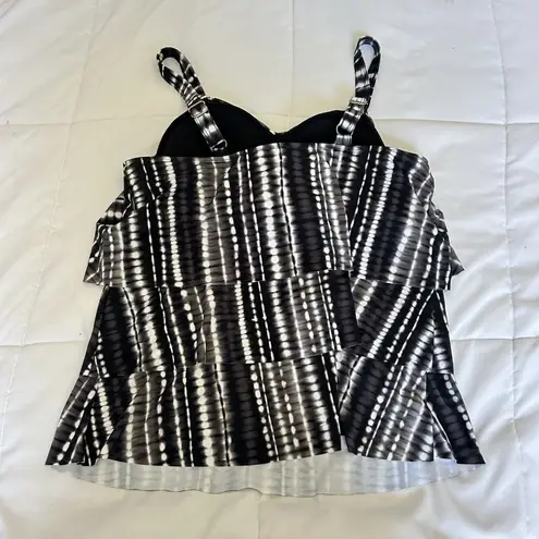 Susan Graver Tankini Top Swim Bottom And Skirt Womens 14 Black White 3 Piece