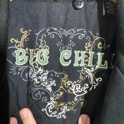 Big Chill Jacket Women L Black Military Chore Pocket Y2K Quilted Lined Cotton Size L