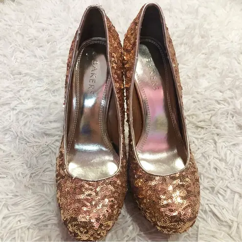 Bakers Sequin Melina Platform Stiletto Pump Heels Bronze Size 9 Gold