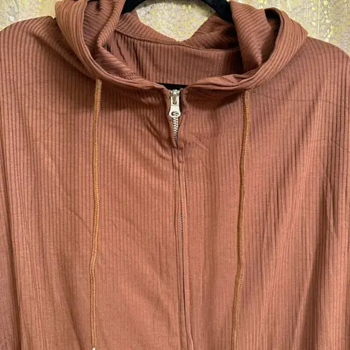 Women's Chocolate Brown Zip Up Hoodie Shorts Ribbed Lounge Set Large NEW