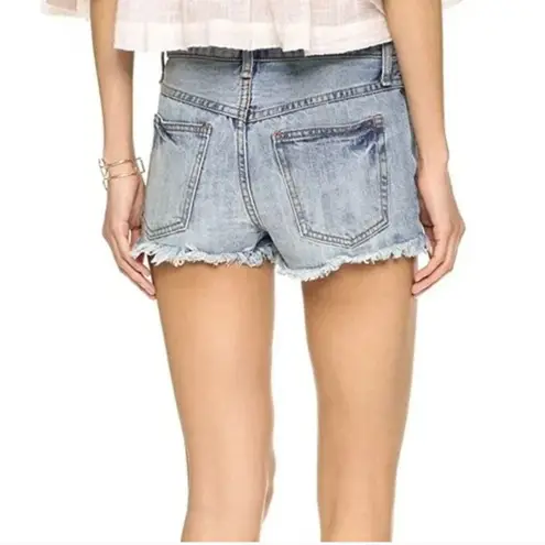 Free People  Rock Denim Uptown Denim Shorts Raw Hem Button Fly Hi Rise SZ 29 | 8