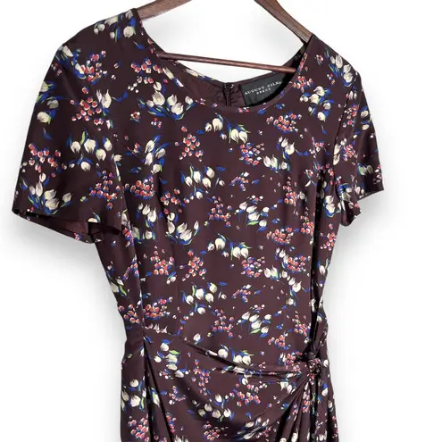 August Silk 100% Silk Faux Wrap Floral Dress Womens 10 Brown NWOT