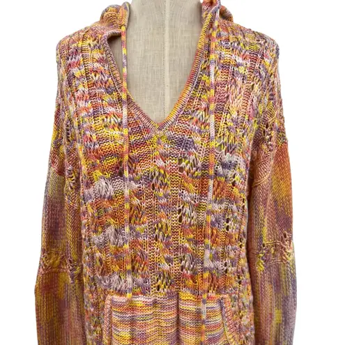 Ramy Brook Abby Marled Knit Hoodie Sweater Orange Pink Yellow Size Medium