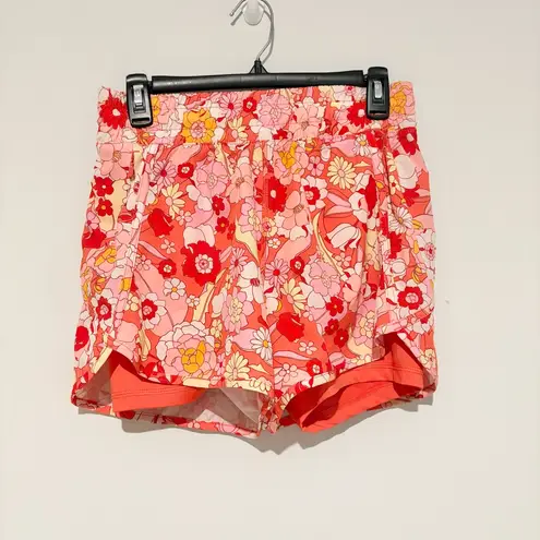Avia Floral Active Scrunch Smocked Shorts Red Pink size Small