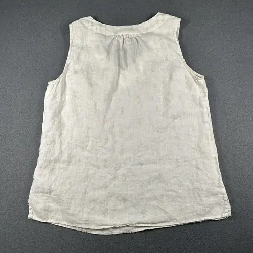 St. Tropez Tank Top Womens Lrg Linen Sleeveless Pineapple Patterned Summer V-Neck