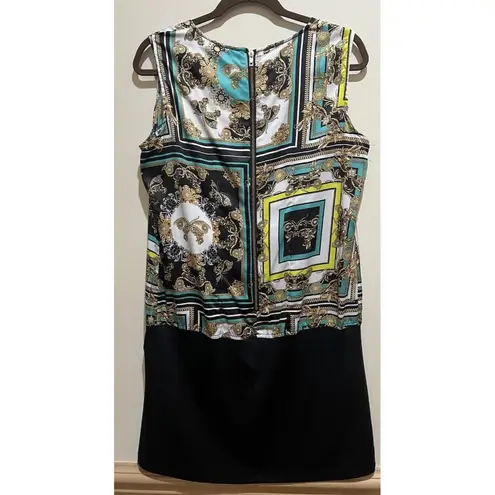 Madison Floral/Butterfly Sleeveless Sheath Dress Size Large ~ Black, Gold, White Black