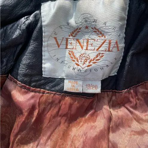 Vintage 1980s Venezia women’s lace leather jacket biker motorcycle 18/20 Black