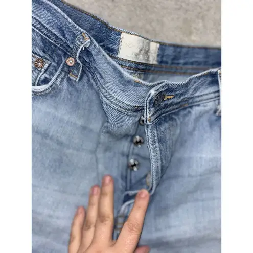 Free People WE THE FREE Women's Sz 28 Baggy High-Rise Raw Hem Boyfriend Fit Jeans Button Fly