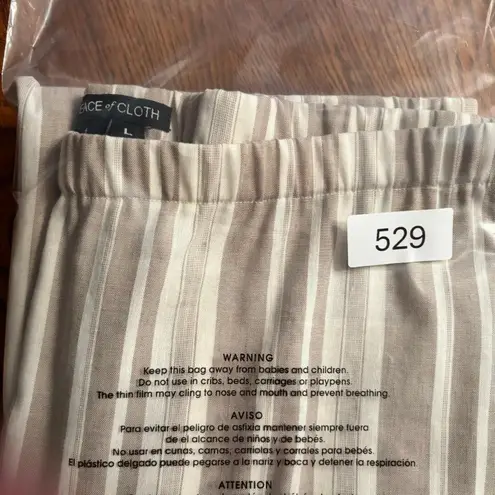 Peace of Cloth 56% Linen Beige stripe Wide Leg Pants Women's Size L NWT Tan Size L