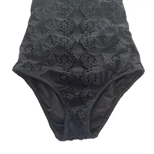 Shoshanna Black Embossed Stretch Eyelet High Neck One Piece Swimsuit Zero 0 XS