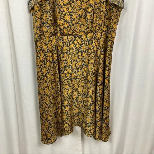 Unique Vintage  Navy Blue&Yellow Floral Tie Front 1940’s Swing Midi Dress Sz.5x