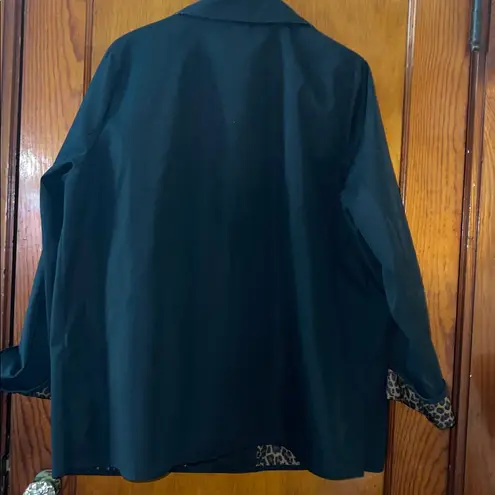 Dennis Basso Black Trench Coat with Leopard Details XL