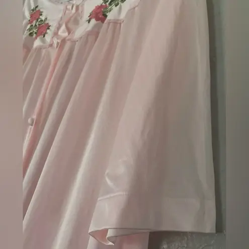 Vintage Lorraine PINK Nylon Floral Embroidered Nightgown Size Large Ice Pink GUC