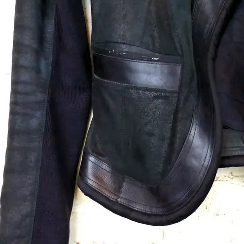 Rick Owen Distress Lamb Leather Jacket Women 6US Black Open Front Goth Y2K FLAWS Size 6