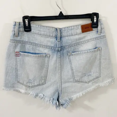 Urban Outfitters BDG UO Super high rise cheeky denim shorts light wash distressed fringe size 29