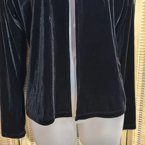 Pia Vintage 1980s Black Velvet Open Front Cardigan Faux Feather Collar XL