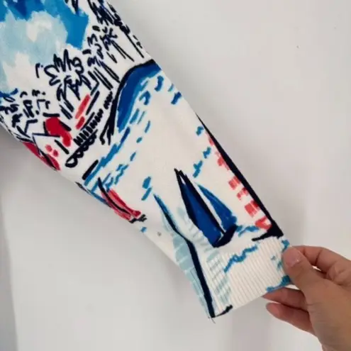 Christopher & Banks Christopher & Banks Women's Sailboat Beach Cardigan Sweater Blue Medium Coastal