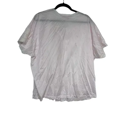 Vintage Just For Women Pink Lace Short Sleeve Satin Pajama Top Plus Size 1X