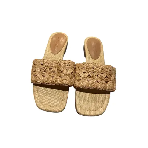 Schutz Womens Ayla Tan Woven Square Toe Slide Sandals Shoes size 7