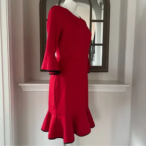 Krass&co NY & Stretch Red Bell-Sleeve Dress w/Black Trim, Size M