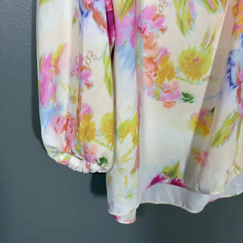 Tahari Pale Yellow Romantic Pastel Floral Coquette Top - 1X - Women's Plus Size