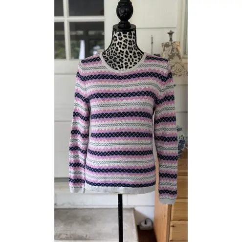 Talbots  sweater Size Mp pink white fair isle nordic ribbed striped back zipper - Image 3