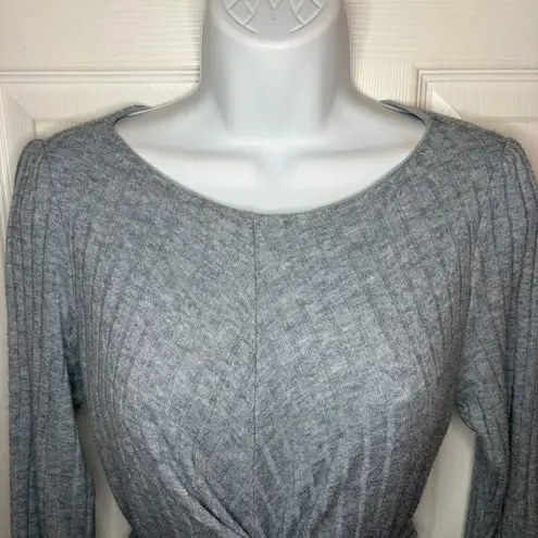 Julia Jordan Gray Criss Cross Tie Front Ribbed Knit Midi Dress Sweater 8 NWT