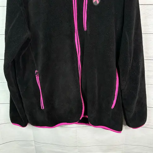 Breast Cancer Awareness Fleece Zip Up Sweater Jacket Womens size 2X Pink Ribbon Black