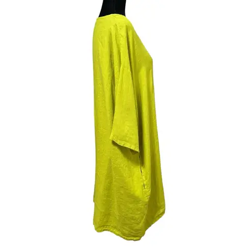 Bryn Walker Linen Tunic Dress Green Oversized Kaftan Lagenlook Pockets Small