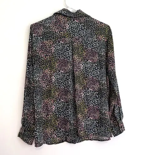 Pleione ANTHROPOLOGIE ANTHRO Black Multi Floral Long Sleeve Button Down Blouse S